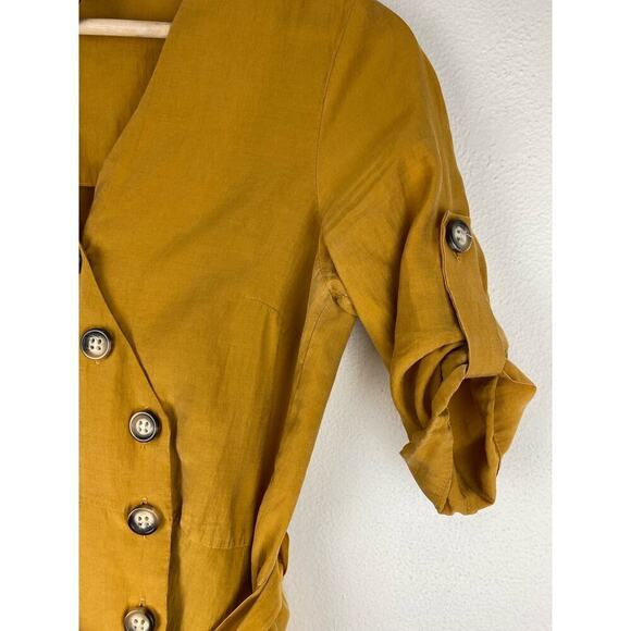 Zara trf Women's S Yellow Ochre Belted V-Neck Button Up Maxi Dress - Picture 2 of 7